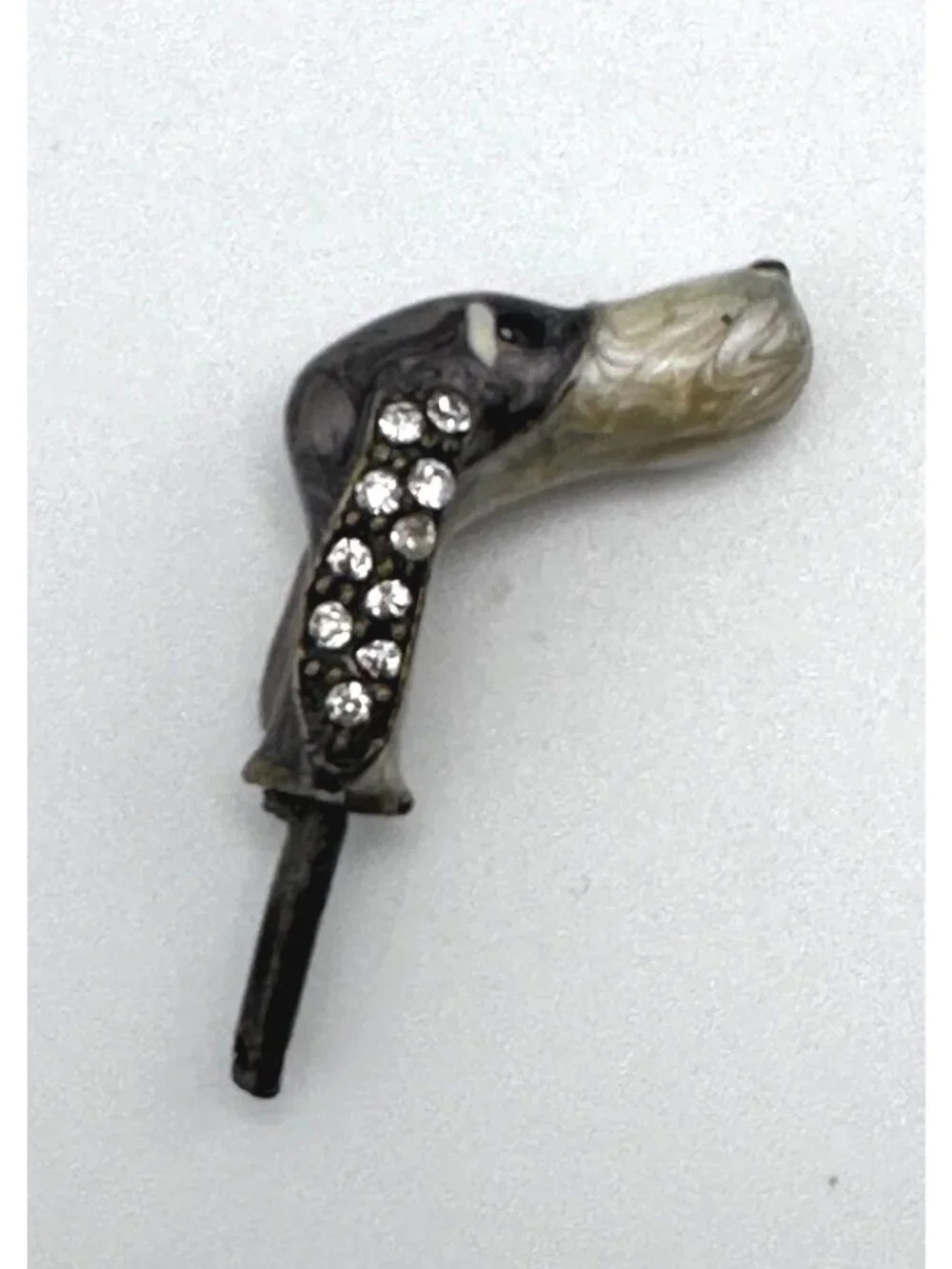 Vintage Dog Head Wine Cork Handle Rhinestones Marble Metal Swirled Design
